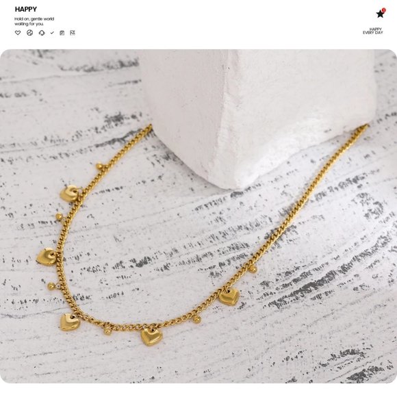 New 18K Gold Plated Heart Bead Link Chain Necklace - Picture 6 of 8